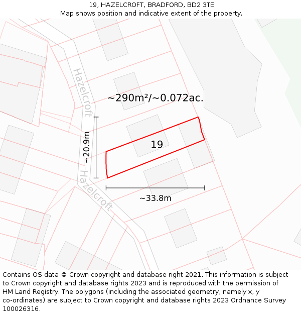 19, HAZELCROFT, BRADFORD, BD2 3TE: Plot and title map