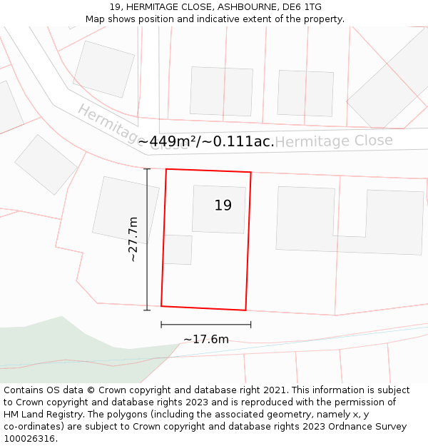 19, HERMITAGE CLOSE, ASHBOURNE, DE6 1TG: Plot and title map