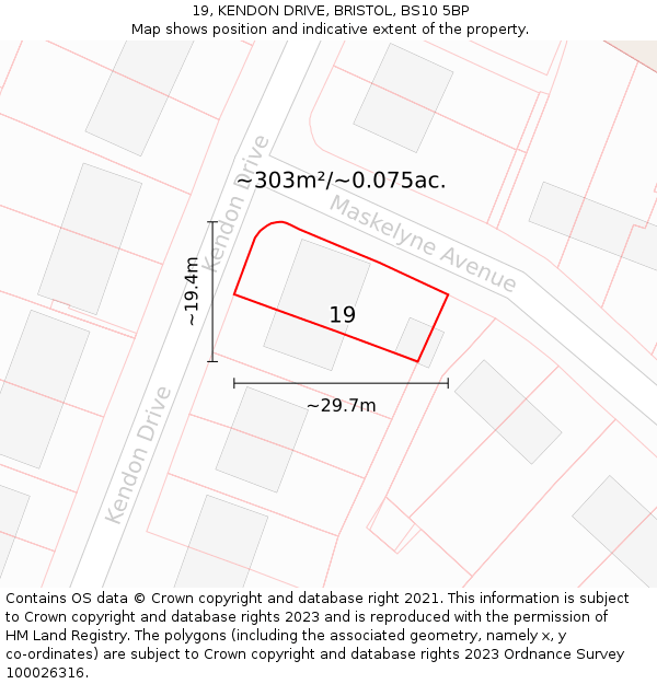 19, KENDON DRIVE, BRISTOL, BS10 5BP: Plot and title map