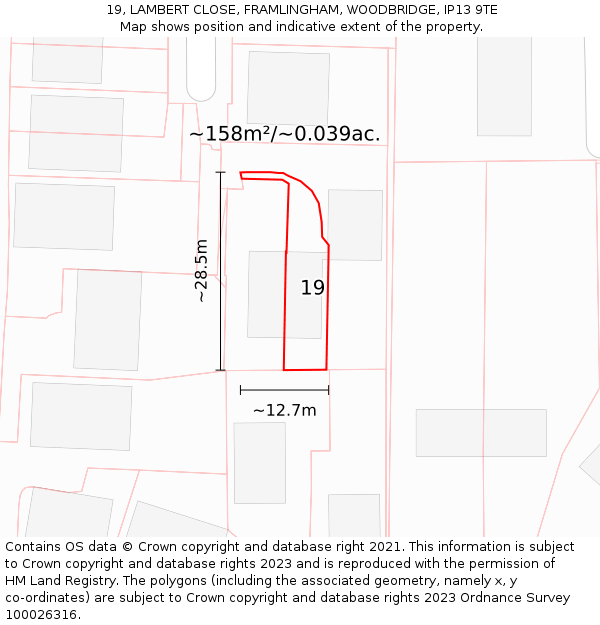 19, LAMBERT CLOSE, FRAMLINGHAM, WOODBRIDGE, IP13 9TE: Plot and title map