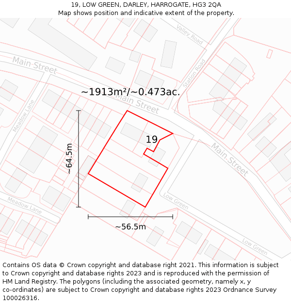 19, LOW GREEN, DARLEY, HARROGATE, HG3 2QA: Plot and title map