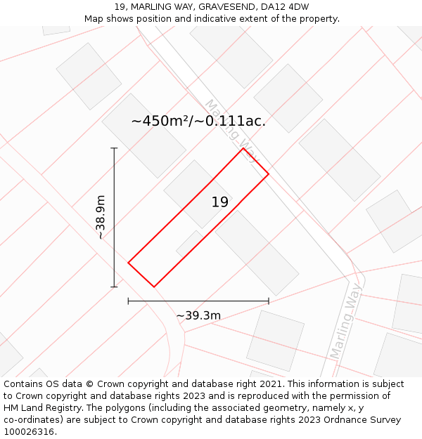 19, MARLING WAY, GRAVESEND, DA12 4DW: Plot and title map