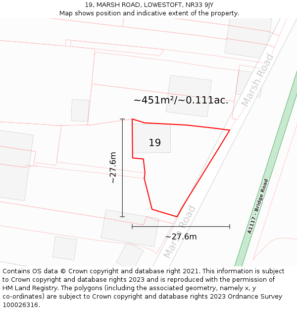 19, MARSH ROAD, LOWESTOFT, NR33 9JY: Plot and title map