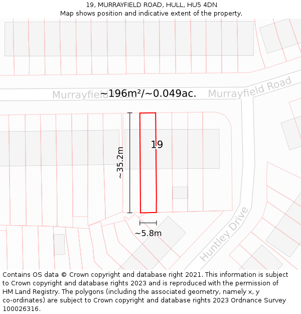 19, MURRAYFIELD ROAD, HULL, HU5 4DN: Plot and title map