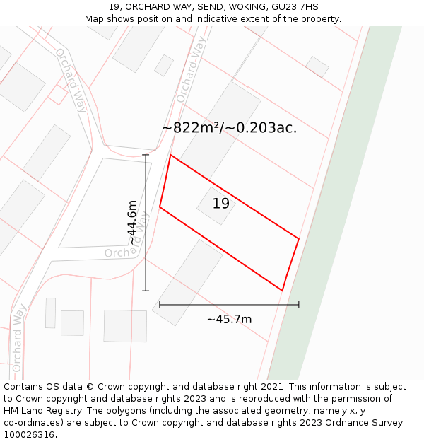 19, ORCHARD WAY, SEND, WOKING, GU23 7HS: Plot and title map