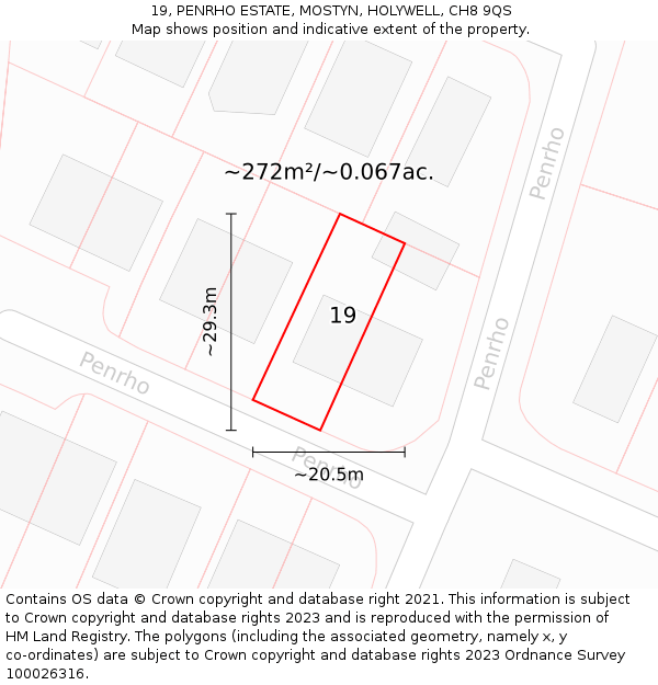 19, PENRHO ESTATE, MOSTYN, HOLYWELL, CH8 9QS: Plot and title map