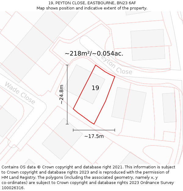 19, PEYTON CLOSE, EASTBOURNE, BN23 6AF: Plot and title map
