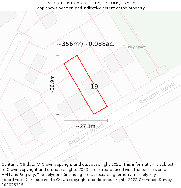 19, RECTORY ROAD, COLEBY, LINCOLN, LN5 0AJ: Plot and title map