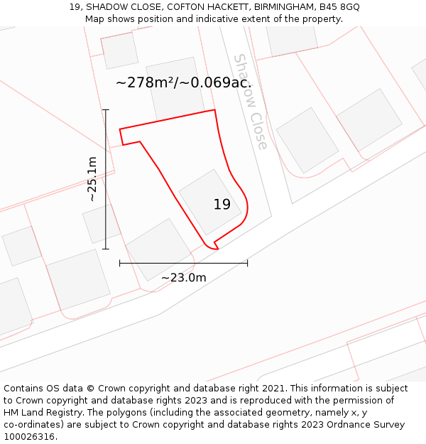19, SHADOW CLOSE, COFTON HACKETT, BIRMINGHAM, B45 8GQ: Plot and title map