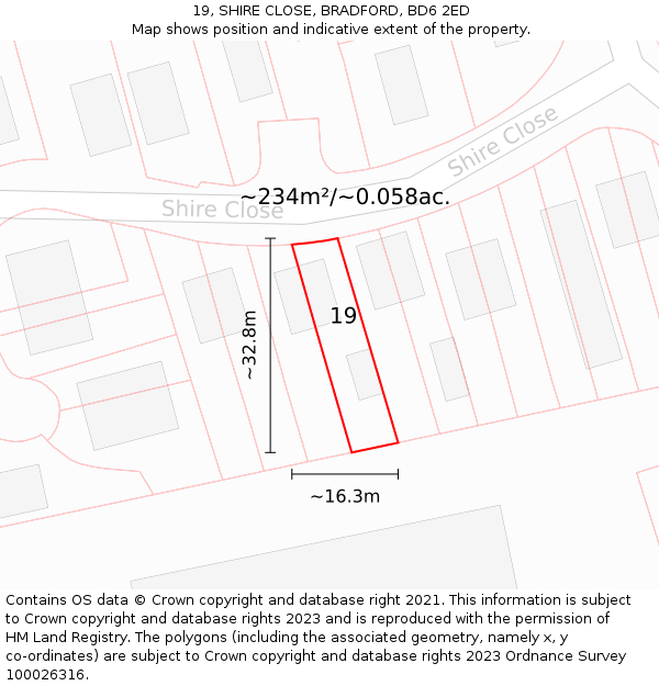 19, SHIRE CLOSE, BRADFORD, BD6 2ED: Plot and title map