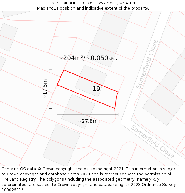 19, SOMERFIELD CLOSE, WALSALL, WS4 1PP: Plot and title map