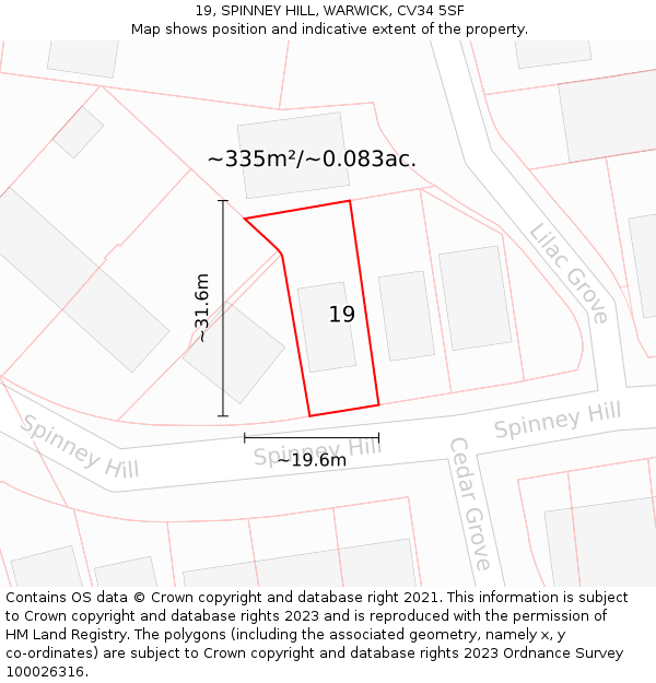 19, SPINNEY HILL, WARWICK, CV34 5SF: Plot and title map