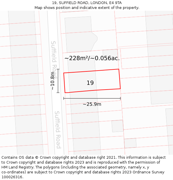 19, SUFFIELD ROAD, LONDON, E4 9TA: Plot and title map