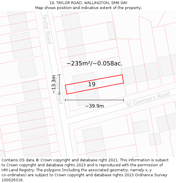 19, TAYLOR ROAD, WALLINGTON, SM6 0AY: Plot and title map