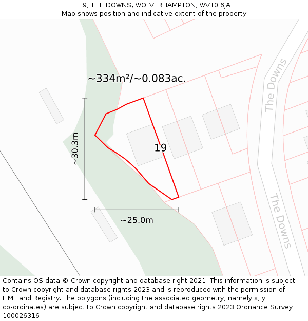 19, THE DOWNS, WOLVERHAMPTON, WV10 6JA: Plot and title map