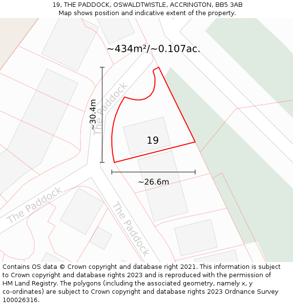 19, THE PADDOCK, OSWALDTWISTLE, ACCRINGTON, BB5 3AB: Plot and title map