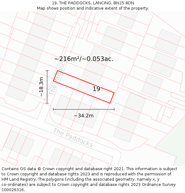19, THE PADDOCKS, LANCING, BN15 8DN: Plot and title map
