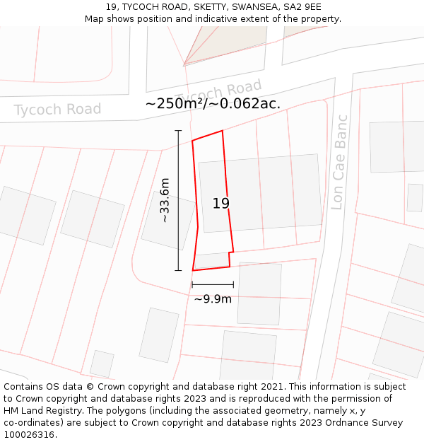 19, TYCOCH ROAD, SKETTY, SWANSEA, SA2 9EE: Plot and title map