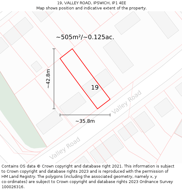 19, VALLEY ROAD, IPSWICH, IP1 4EE: Plot and title map