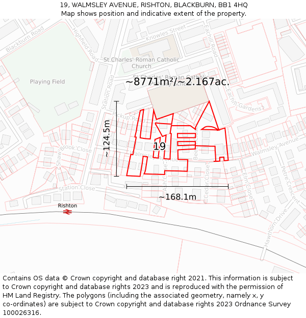 19, WALMSLEY AVENUE, RISHTON, BLACKBURN, BB1 4HQ: Plot and title map