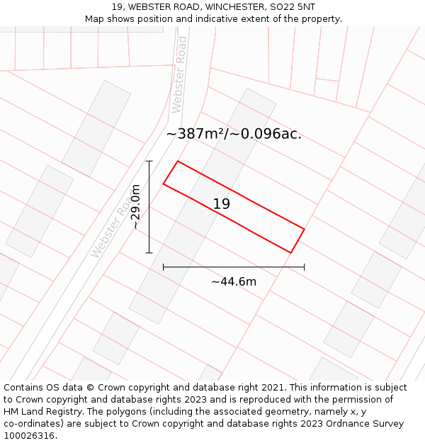 19, WEBSTER ROAD, WINCHESTER, SO22 5NT: Plot and title map