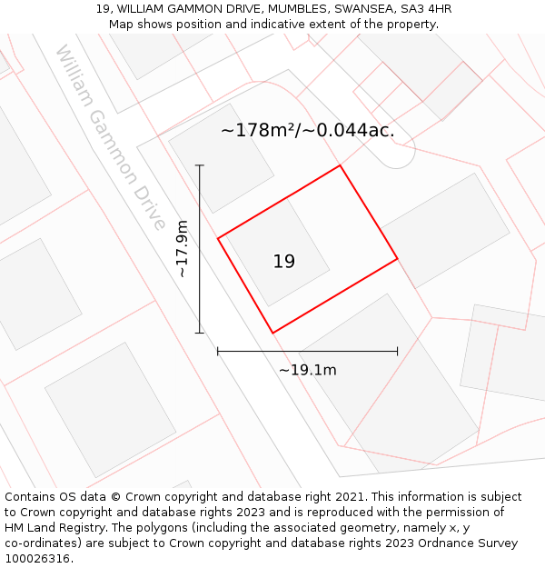 19, WILLIAM GAMMON DRIVE, MUMBLES, SWANSEA, SA3 4HR: Plot and title map