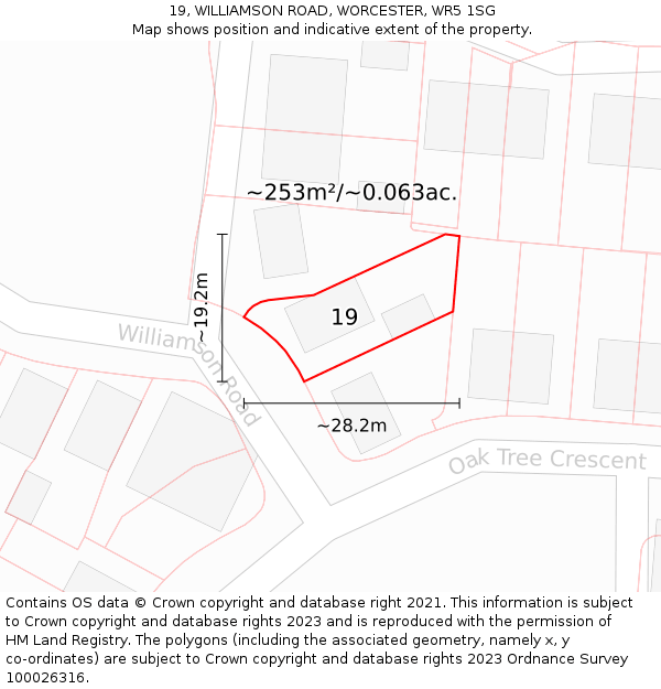 19, WILLIAMSON ROAD, WORCESTER, WR5 1SG: Plot and title map