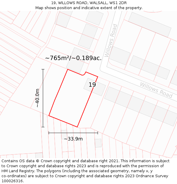 19, WILLOWS ROAD, WALSALL, WS1 2DR: Plot and title map