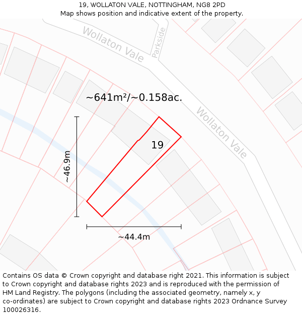 19, WOLLATON VALE, NOTTINGHAM, NG8 2PD: Plot and title map