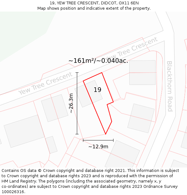 19, YEW TREE CRESCENT, DIDCOT, OX11 6EN: Plot and title map