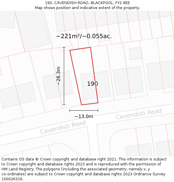190, CAVENDISH ROAD, BLACKPOOL, FY2 9EE: Plot and title map
