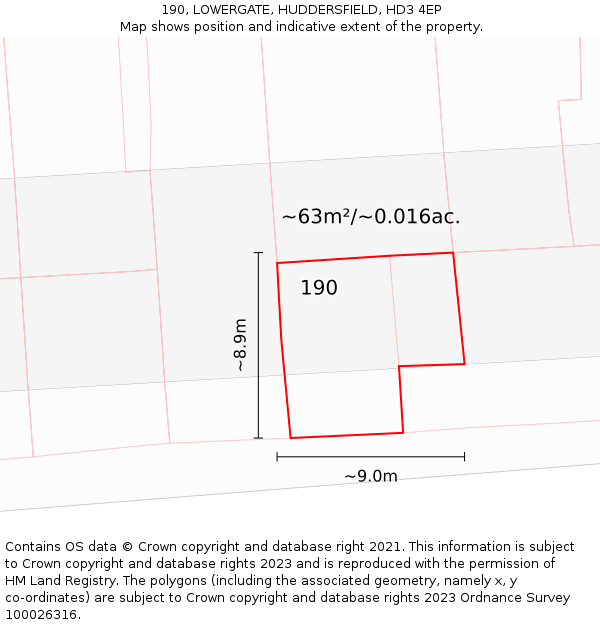 190, LOWERGATE, HUDDERSFIELD, HD3 4EP: Plot and title map
