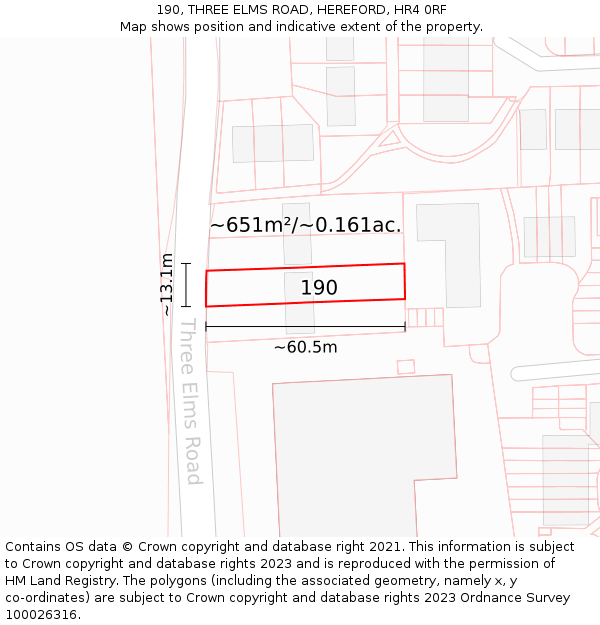 190, THREE ELMS ROAD, HEREFORD, HR4 0RF: Plot and title map