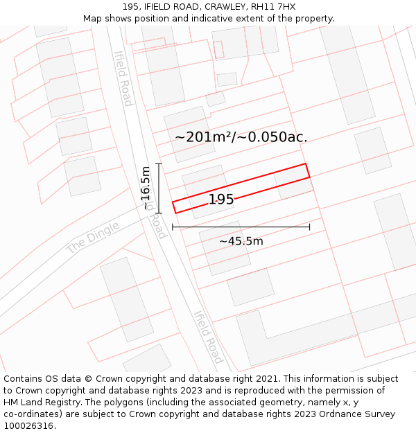 195, IFIELD ROAD, CRAWLEY, RH11 7HX: Plot and title map