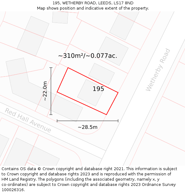 195, WETHERBY ROAD, LEEDS, LS17 8ND: Plot and title map
