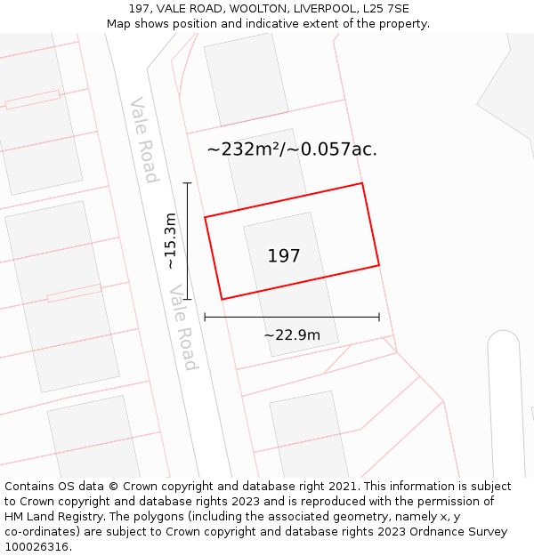 197, VALE ROAD, WOOLTON, LIVERPOOL, L25 7SE: Plot and title map