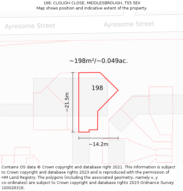 198, CLOUGH CLOSE, MIDDLESBROUGH, TS5 5EX: Plot and title map