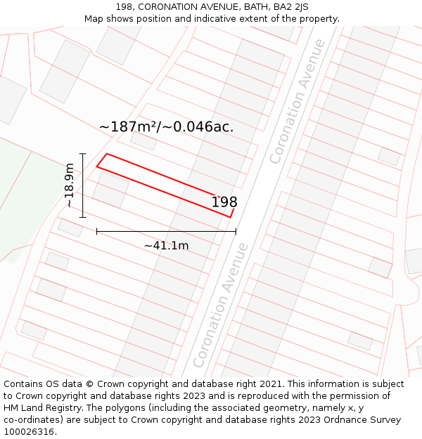 198, CORONATION AVENUE, BATH, BA2 2JS: Plot and title map