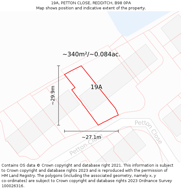 19A, PETTON CLOSE, REDDITCH, B98 0PA: Plot and title map