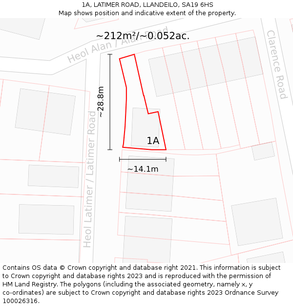 1A, LATIMER ROAD, LLANDEILO, SA19 6HS: Plot and title map