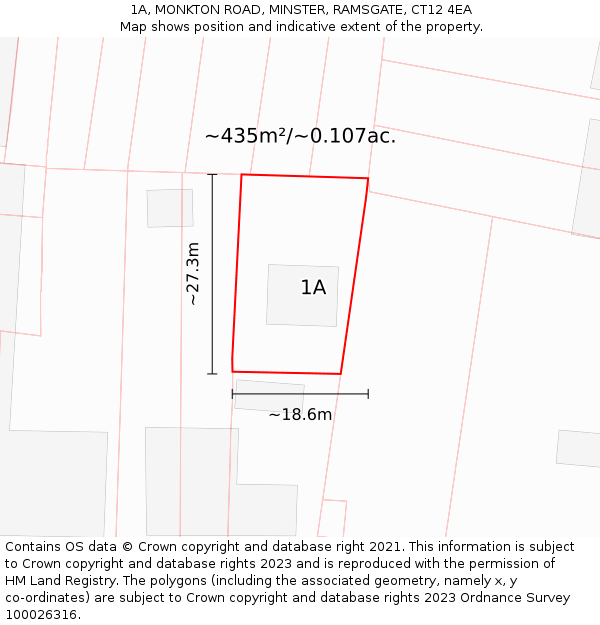 1A, MONKTON ROAD, MINSTER, RAMSGATE, CT12 4EA: Plot and title map