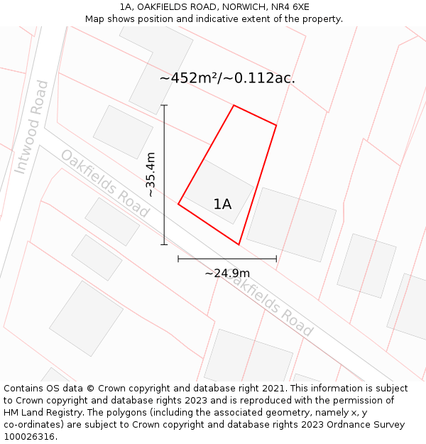 1A, OAKFIELDS ROAD, NORWICH, NR4 6XE: Plot and title map