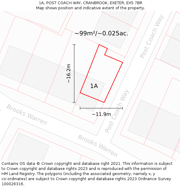1A, POST COACH WAY, CRANBROOK, EXETER, EX5 7BR: Plot and title map