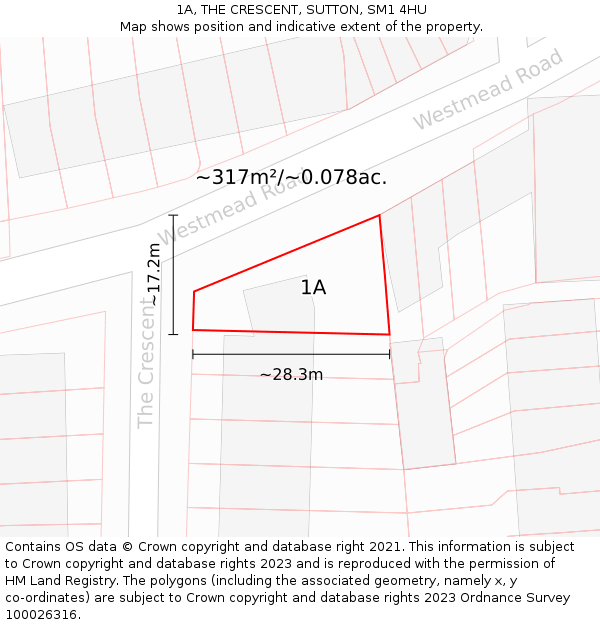 1A, THE CRESCENT, SUTTON, SM1 4HU: Plot and title map