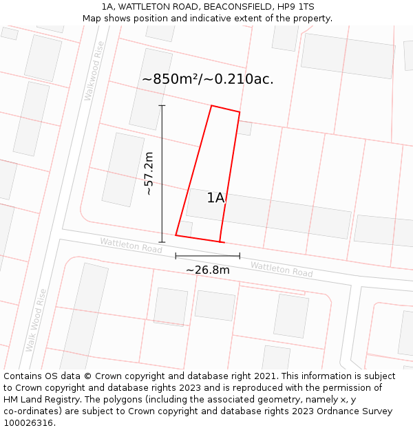 1A, WATTLETON ROAD, BEACONSFIELD, HP9 1TS: Plot and title map