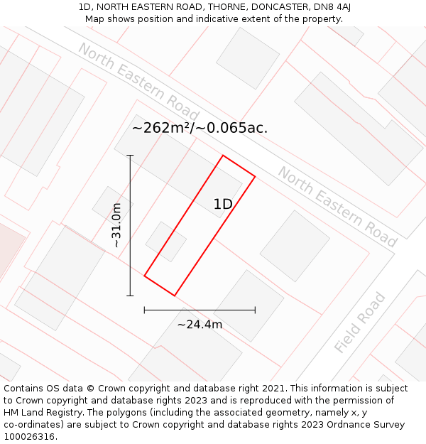 1D, NORTH EASTERN ROAD, THORNE, DONCASTER, DN8 4AJ: Plot and title map