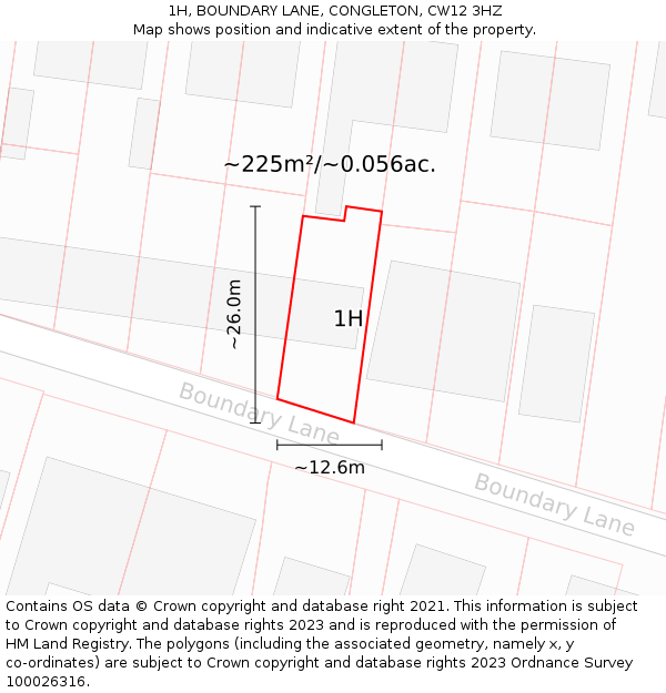 1H, BOUNDARY LANE, CONGLETON, CW12 3HZ: Plot and title map