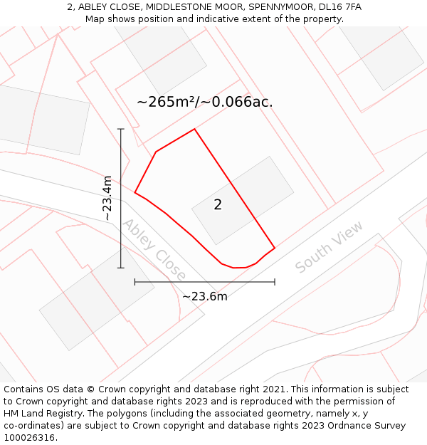 2, ABLEY CLOSE, MIDDLESTONE MOOR, SPENNYMOOR, DL16 7FA: Plot and title map