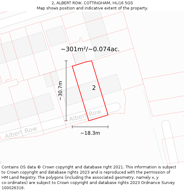 2, ALBERT ROW, COTTINGHAM, HU16 5GS: Plot and title map