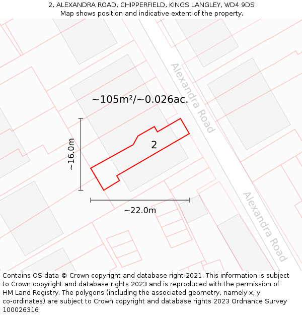 2, ALEXANDRA ROAD, CHIPPERFIELD, KINGS LANGLEY, WD4 9DS: Plot and title map